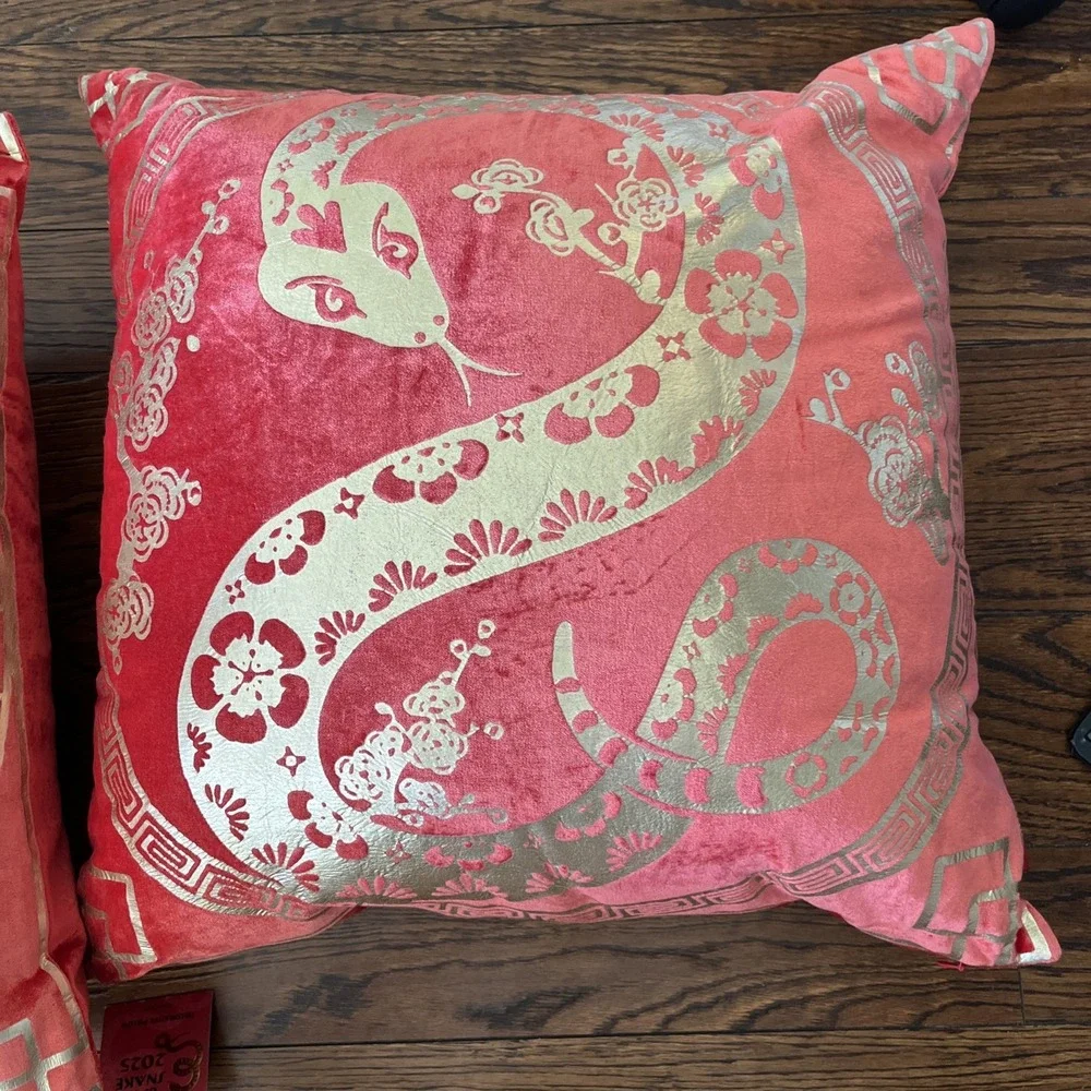 Lot Of 2 Year Of The Snake 2025 Red Gold Decorative Pillow 18